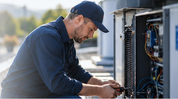 Technician standing near HVAC equipment