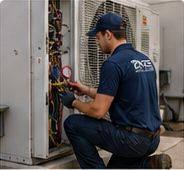 Technician performing maintenance on HVAC equipment